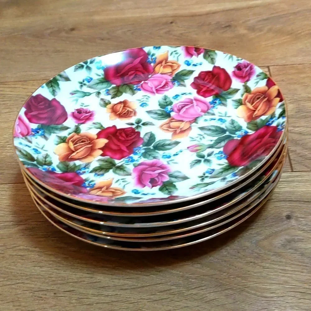 Imperial Italian Design by Antonio romantic many roses set of 6 desert plates